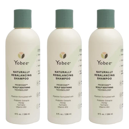 Yobee Naturally Rebalancing Shampoo | Dry, Flaky & Itchy Scalp Care with Para Probiotics, Organic Honey & Turmeric, Vitamin B12 & Oat Extracts | Dandruff & Psoriasis Relief (3 Bottles)