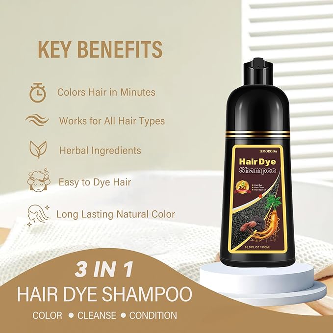 Brown Hair Dye Shampoo, Hair Color Shampoo for Women Men, Long Lasting Brown Hair Shampoo, Colors in Minutes, Champu Para Canas, Easy to Use