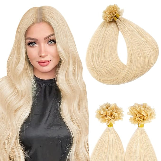 U Tip Hair Extensions Human Hair Pre Bonded Extensions Keratin Fusion Extensions K Tip Hair Extensions Real Human Hair Silky Straight Natural 50g/100 Stands 24" Bleach blonde