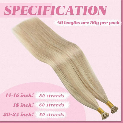 YoungSee I Tip Hair Extensions Human Hair Blonde Itips Hair Extensions Human Hair Highlight Ash Blonde with Blonde Itip Extensions 18In Invisible Tip Hair Extensions Human Hair Silky Hair 60s 50g