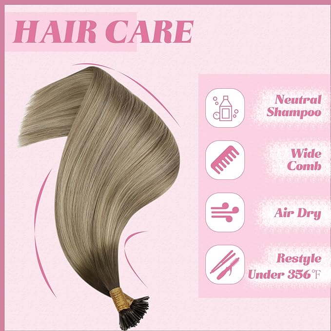 YoungSee I Tips Hair Extensions Ombre Itips Hair Extensions Human Hair Ombre Dark Brown to Light Brown with Blonde Tip Extensions Balayage 20In Keratin Hair Extensions Volume-Adding 50s 50g