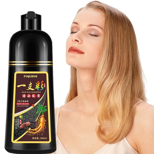 Instant Blonde Brown Hair Dye Shampoo 500ml for Men & Women, 3 in 1 Golden Color 100% Gray Coverage, Natural Dye in Minutes 17.6 Fl Oz