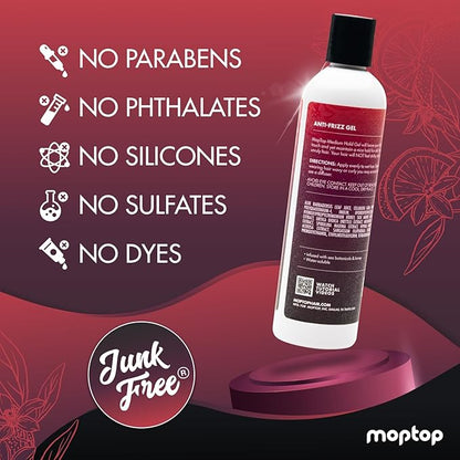 MopTop Salon Anti Frizz Hair Gel – Salon Quality Curl Defining Gel to Enhance Wavy, Curly and Kinky-Coily Hair, Medium Hold, For Frizz Control, with Aloe, Sea Botanicals & Honey (Citrus Medley, 8oz)