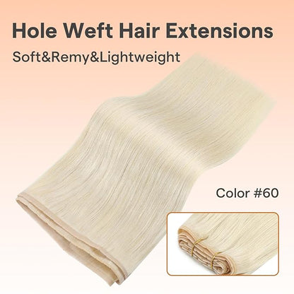 Full Shine Butterfly Weft Hair Extensions Color Platinum Blonde Extensions Hand Tied Weft Extensions 16 Inch Inviisble Pu Hole Weft Remy Straight Hair Weft Micro Ring Add Volume 80G