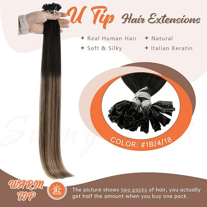 Sunny Hair Long Utip Hair Extensions Human Hair 24inch Hot Fusion Hair Extensions Black Ombre Dark Brown With Ash Blonde Balayage K Tips Real Human Hair Extensions Instant Hairstyle Change 50g