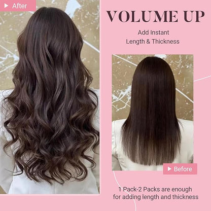 MAXITA Sew in Hair Extensions Real Human Hair, Weft Hair Extensions Human Hair, #2 Dark Brown 18 inch 100g Double Weft Remy Silky Sew in Weft Hair Extension Human Hair