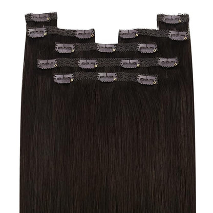 YoungSee Clip in Human Hair Extensions Brown Clip in Extensions Real Human Hair Darkest Brown Human Hair Clip in Extensions Ease to Use 22Inch 7Pcs 120G