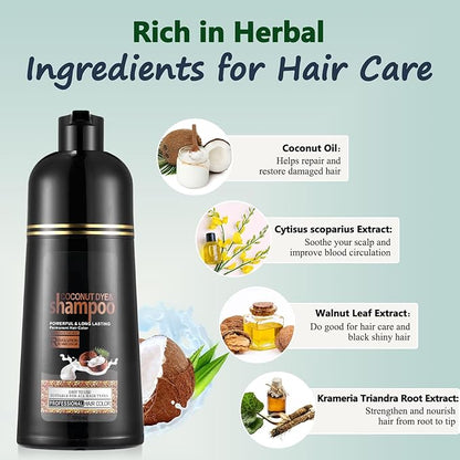 Fvquhvo Brown Hair Dye Shampoo, Instant Hair Color for Women Men, Colors in Minutes, Long Lasting Coconut Dye Shampoo, Champu Para Canas 16.90 Fl Oz
