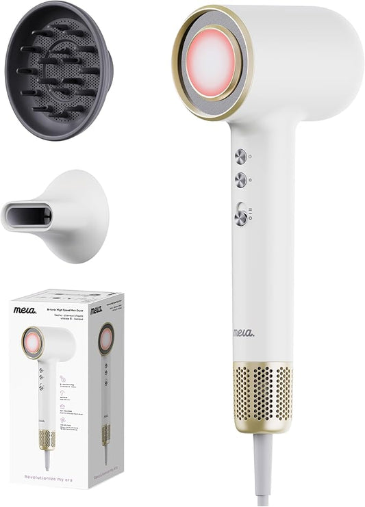 Professional Bi-Ionic Hair Dryer- mera Classic -Fast Drying Salon Results Blowdryer w/Magnetic Diffuser & Concentrator for Women, One Button Safe Mode for Cooling, cUL Certified, Lightweight, Travel