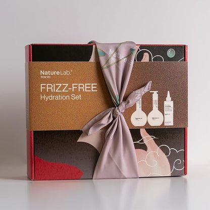 NatureLab.TOKYO Frizz-Free Hydration Limited Edition Set: Includes Smooth Shampoo, Conditioner & Scalp Sake Rinse – Hydrates & Tames Frizz, Balances Scalp Microbiome, Includes Furoshiki Wrap