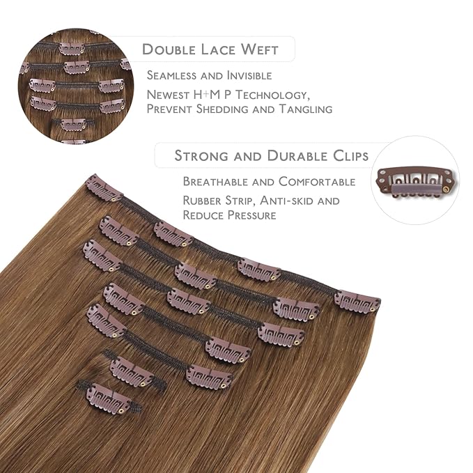 WENNALIFE Clip in Hair Extensions Real Human Hair, 20 Inch 120g 7pcs Human Hair Extensions Clip In Human Hair, Balayage Chestnut Brown Mixed Dirty Blonde Hair Extensions Clip In Real Hair Remy Human