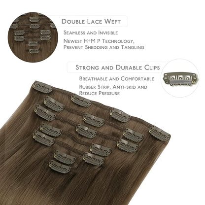 WENNALIFE Clip in Hair Extensions Real Human Hair, 22 Inch 120g 7pcs Remy Hair, Ombre Sandy Brown to Platinum Blonde Straight Natural Extensiones De Cabello Humano Con Clip Ins