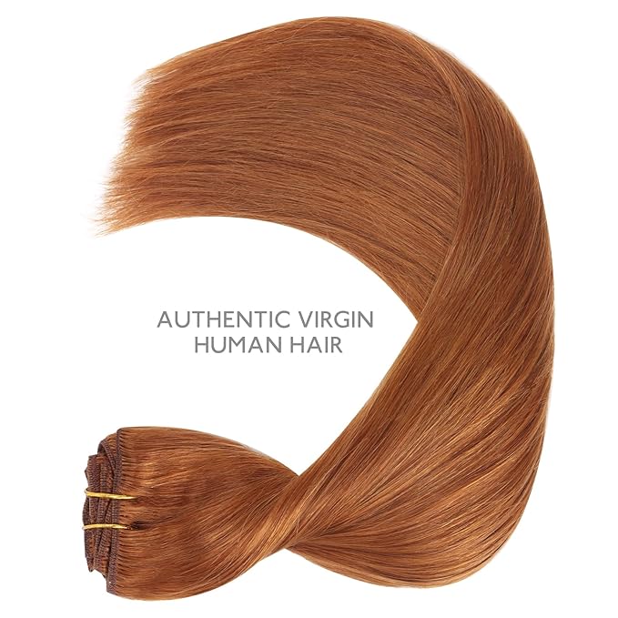 WENNALIFE Clip in Hair Extensions Real Human Hair, 20 Inch 150g 9pcs Human Hair Extensions Clip In, Dirty Ginger Hair Extensions Clip In Real Hair Coloured Remy Human Hair Extensions