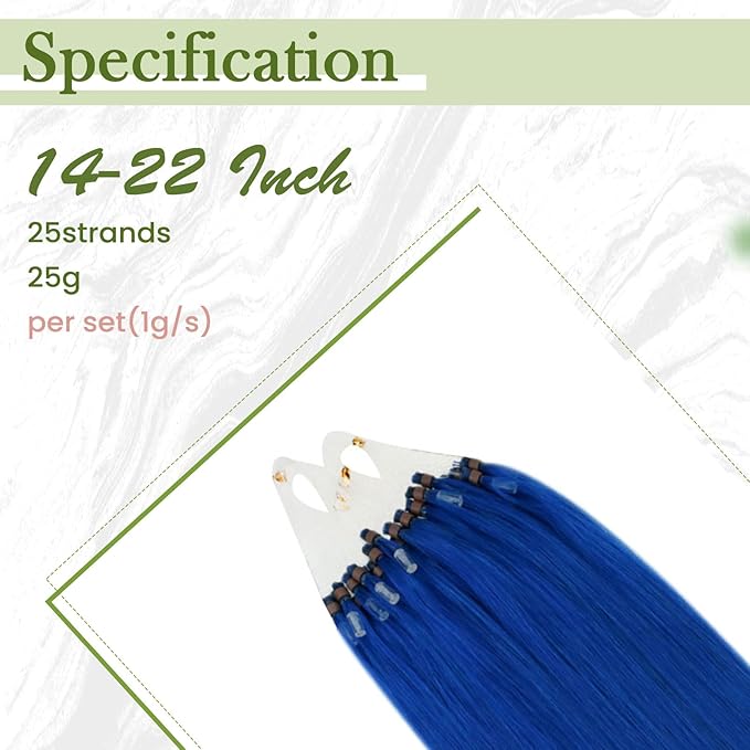 RUNATURE Microlink Hair Extensions Human Hair Colored Party Highlights Blue Hair Extensions Mciro Beads Extensions for Long Hair, Fashion Colorful Remy Hair, Silky Soft Natural Hair 20 Inch 25g 25s