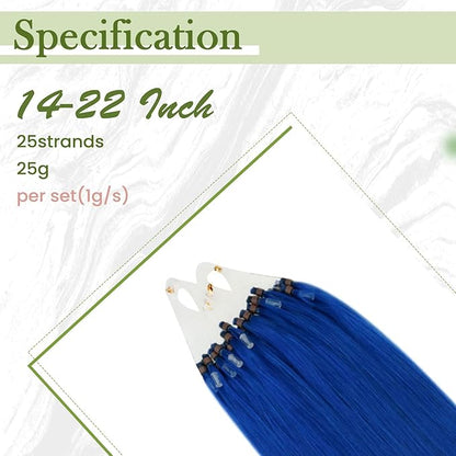 RUNATURE Microlink Hair Extensions Human Hair Colored Party Highlights Blue Hair Extensions Mciro Beads Extensions for Long Hair, Fashion Colorful Remy Hair, Silky Soft Natural Hair 20 Inch 25g 25s