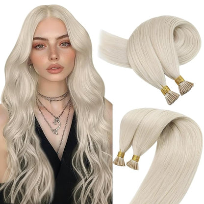 Sunny Hair Itip Hair Extensions Human Hair Platinum Blonde Human Hair Extensions Itip 22inch I Tip Hair Extensions Human Hair for Wedding 50g