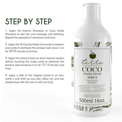 Terra Coco Cocada Capilar | Vegan | Moisturizes and Nourishes Leave-in | Ideal for Extremely Dry and Worn Hair Damaged by Sun or Chemicals| Removes Dead Cells | 16.0 Oz