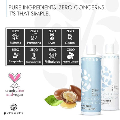 Purezero Moroccan Argan Oil Shampoo & Conditioner set - Repair Damaged Hair - Fight Dandruff & Frizz - Zero Sulfates, Parabens, Dyes, Gluten - Vegan & Cruelty Free (20 FL Oz (Pack of 2))