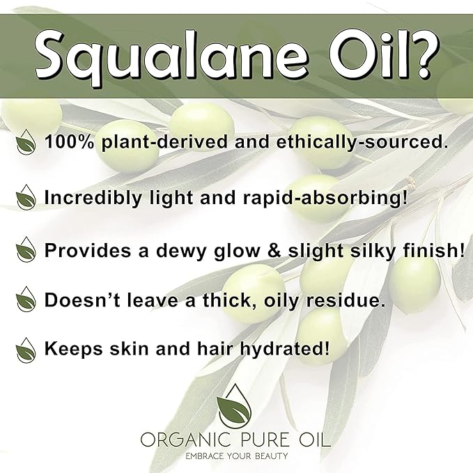 Squalane Oil - 8 oz - Pure, Natural, Plant-Derived, Non GMO, Refined, Squalene Alternative from Olive - Hydrating & Moisturizing Carrier Oil - Perfect for Skin Hair Body Face - Packaging May Vary