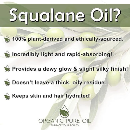 Squalane Oil - 8 oz - Pure, Natural, Plant-Derived, Non GMO, Refined, Squalene Alternative from Olive - Hydrating & Moisturizing Carrier Oil - Perfect for Skin Hair Body Face - Packaging May Vary