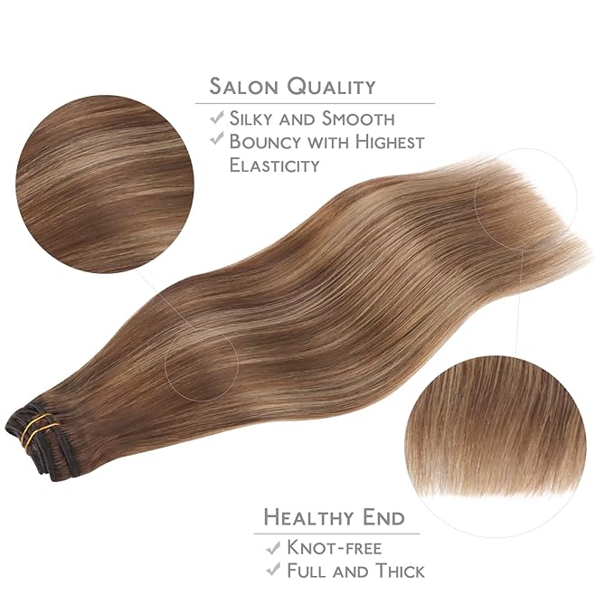 WENNALIFE Clip in Hair Extensions Real Human Hair, 20 Inch 120g 7pcs Human Hair Extensions Clip In Human Hair, Balayage Chestnut Brown Mixed Dirty Blonde Hair Extensions Clip In Real Hair Remy Human