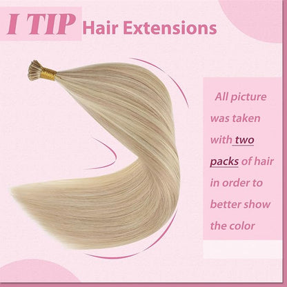 YoungSee I Tips Hair Extensions Highlight Itip Human Hair Extensions Ash Blonde Highlight Blonde Itip Hair Extensions 16 Inch 80s 50g Tip Hair Extensions Real Human Hair Remy Hair Extensions
