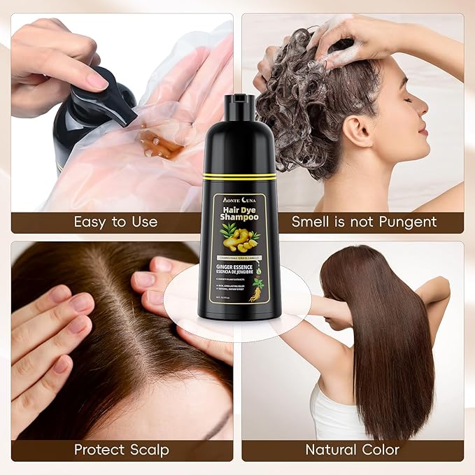 IIIMEIDU Darkbrown Hair Dye Shampoo 3 in 1, Natural Hair Dye Semi Permanent Hair Color, Gray Hair Cover Up, Ginger Essence shampoo for Color Treated Hair for Women and Men (500ml) 1