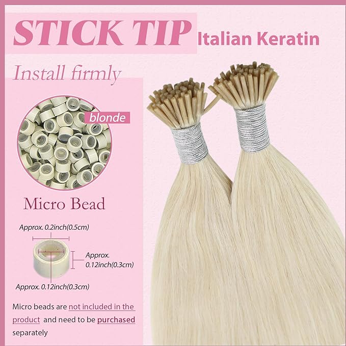 YoungSee I Tip Hair Extensions Platinum Blonde Itip Extensions Blonde Tip Hair Extensions Blonde Human Hair I Tip Extensions 20 Inch 50s 50g Invisible I Tip Human Hair Extensions Long Straight Hair