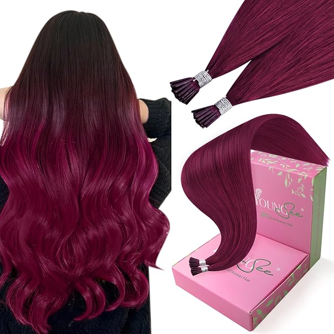 YoungSee I Tip Hair Extensions Magenta 25s Itips Hair Extensions Human Hair Red 25g Color I Tip Extensions for Long Hair 24 Inch Remy Tip Hair Extensions Real Human Hair Red for Play Highlights