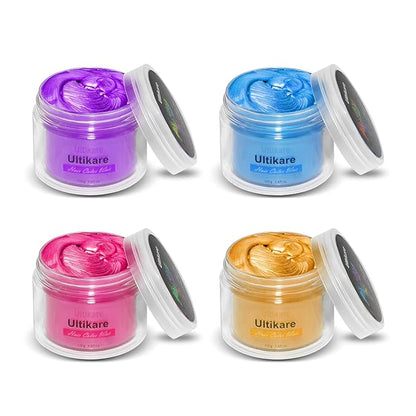 Temporary Hair Color for Kids, Ultikare Hair Dye Washable Natural Hair Wax Color Chalk Mud Cream DIY Hairstyle Clay For Dark Hair Halloween, Cosplay, Party, Christmas Gift Girls 3.4 Fl Oz (4 colors)