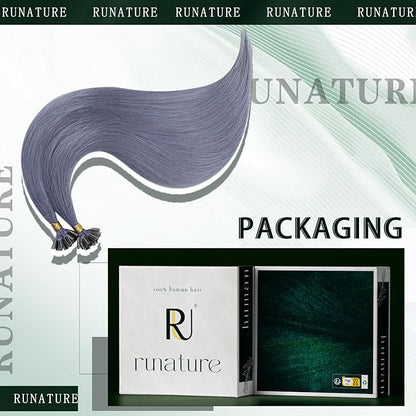 RUNATURE 20 Inch U Tip Human Hair Extensions - Light Blue, Silky Straight, Keratin, Pre Bonded Hot Fusion, 25g, 25s