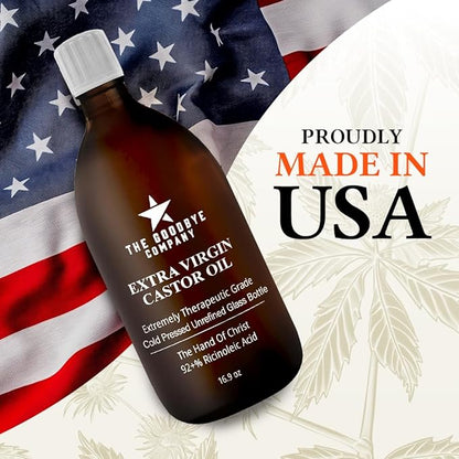 The Goodbye Company Castor Oil USDA Certified Organic Glass Bottle Pure Cold-Pressed(500 mL)100%Natural Virgin Castor Oil Unrefined Moisturise Skin Hair Growth Eyelashes,Hexane&BPA Free 16.90 Ounces