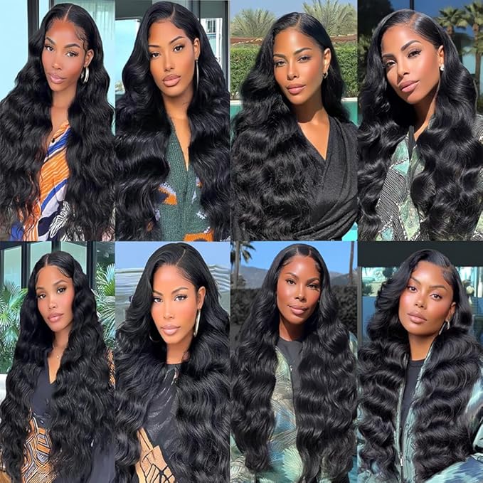 Natural Color Human Hair Body Wave Bundles #1B Body Wave Bundles 8a Grade Double Weft Brazilian Human Hair Soft and Silky for Black Women 22 24 26 Inch