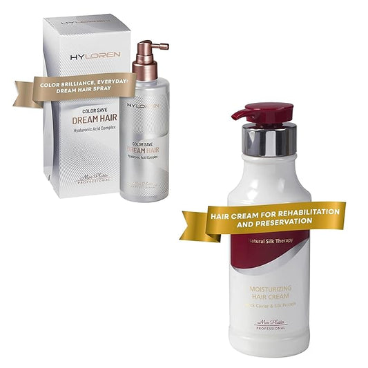Mon Platin Black Caviar Hair Cream & HYLOREN Dream Blow Dry Hair Spray Bundle - Nourishing Styling Cream for Smooth & Shiny Hair, Heat Protection, Frizz Control, 400ml & 250ml
