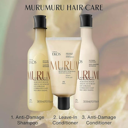 natura Ekos Murumuru Anti-Damage Leave-In 5 fl oz (150ml) - Reconstructs Hair Fiber, Reduces Frizz, Detangles, and Repairs Split Ends, Vegan, Not Tested On Animals, Unisex, For Frizzy Hair