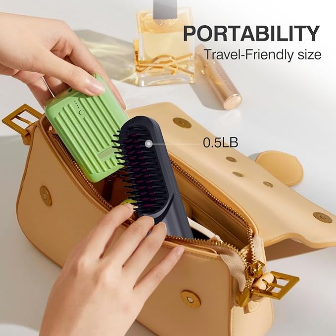 Cordless Hair Straightener Brush-Travel Size Hair Straightener Brush,Salon-Level Smoothing via Ceramic Ion Technology, Hair Straightener Comb,Fashion Design Tangle Free Anti Scald,6000mAh