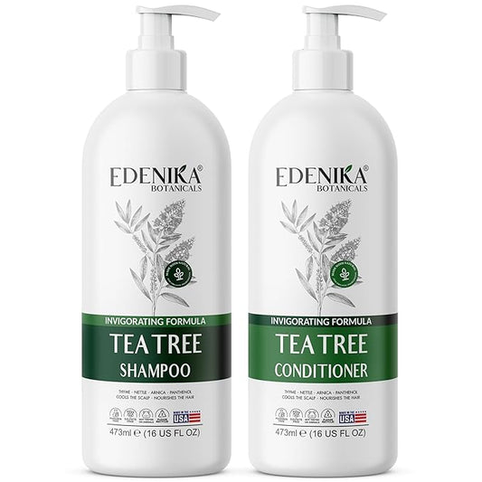 Tea Tree Oil Shampoo and Conditioner, Soothes Itchy & Dry Scalp, Deep Cleansing for Dandruff & Buildup, Hydrates & Refreshes, Sulfate Free, Women & Men, 16 fl oz Each