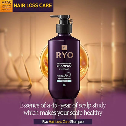 RYO Hair Strength Expert Care Shampoo for Sensitive Scalp, Hypoallergenic Cleansing, Soothing Care, Relieving Itchiness for Dryness and Smelly Scalp, Strengthening for Thinning Hair, 13.53 Fl Oz.