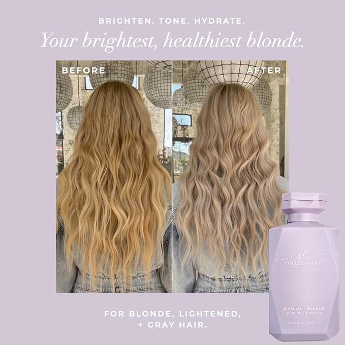 Goldie Locks Purple Shampoo & Hydrating Conditioner Set - Neutralizes Brass, Restores Hydration - Sulfate-Free, Paraben-Free, Protein-Free - Color & Extension Safe - 2 x 8.45 fl oz(Packaging May Vary)