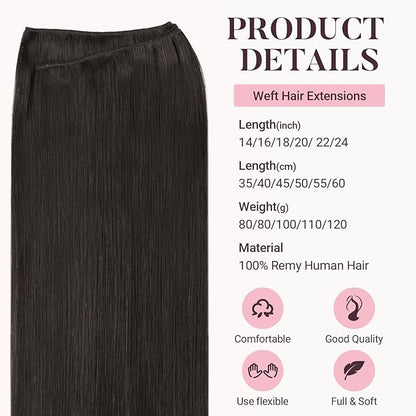 MAXITA Sew in Hair Extensions Real Human Hair, Weft Hair Extensions Human Hair, #2 Dark Brown 18 inch 100g Double Weft Remy Silky Sew in Weft Hair Extension Human Hair