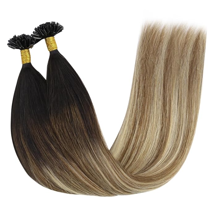 YoungSee U Tips Hair Extensions Brown Balayage U Tip Hair Extensions Remy Human Hair for Women Keratin Hair Extensions Ombre Brown to Blonde Utip Hair Extensions Human Hair 22In 1g/s 50g