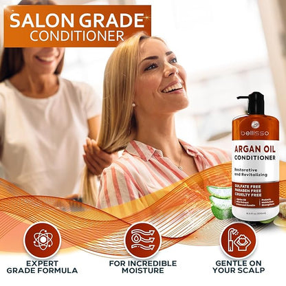 Argan Oil Conditioner - Sulfate Free with No Parabens - Moroccan Botanicals for Women and Men - Professional Moisturizing, Anti Frizz, Hydrating Solution for Dry, Wavy, Curly and Color Treated Hair