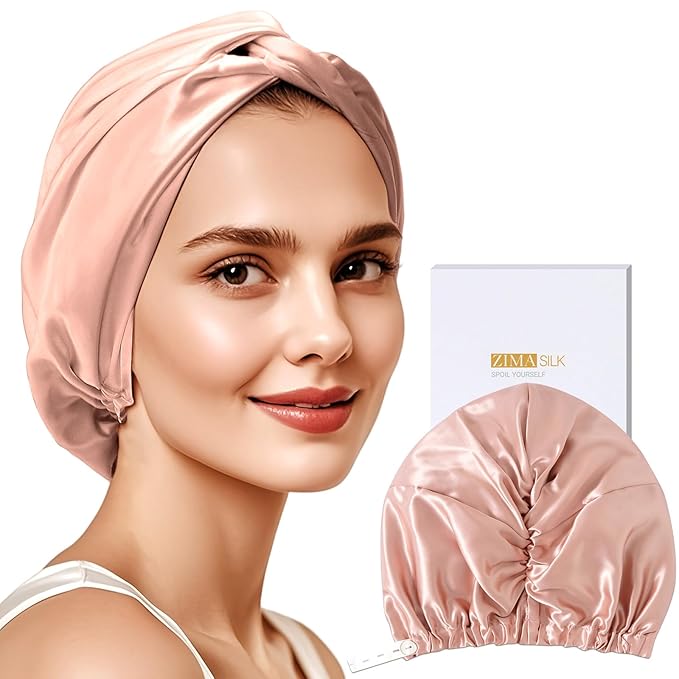 ZIMASILK 22 Momme Adjustable 100% Mulberry Silk Bonnet for Sleeping Women, Silk Hair Wrap for Hair Protection, That Reduces Falling off (1Pc, Blush Pink)