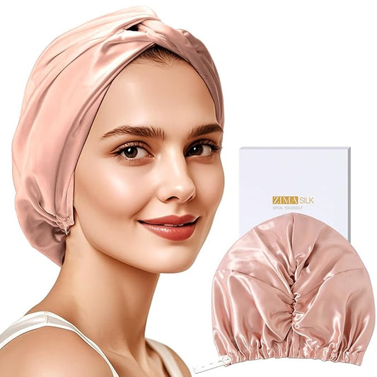 ZIMASILK 22 Momme Adjustable 100% Mulberry Silk Bonnet for Sleeping Women, Silk Hair Wrap for Hair Protection, That Reduces Falling off (1Pc, Blush Pink)