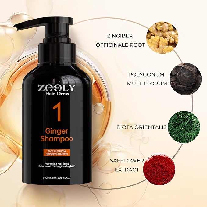 Ginger Shampoo with Zingiber Officinale Root, Preventing Hair Loss, for Men & Women, Scalp Therapy, 10.15 Fl Oz Each, Pack of 2