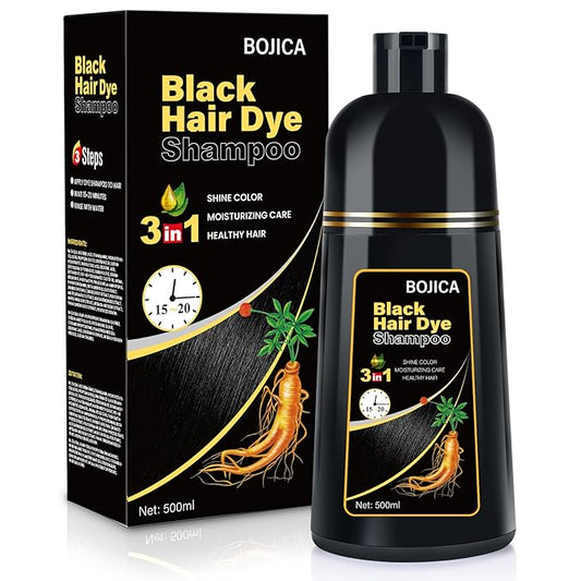 Black Hair Dye 3 in 1 Shampoo for Gray Hair, Herbal Ingredients for Women&Men, Dye in Minutes/Semi-Permanent/(17.6 FL OZ)