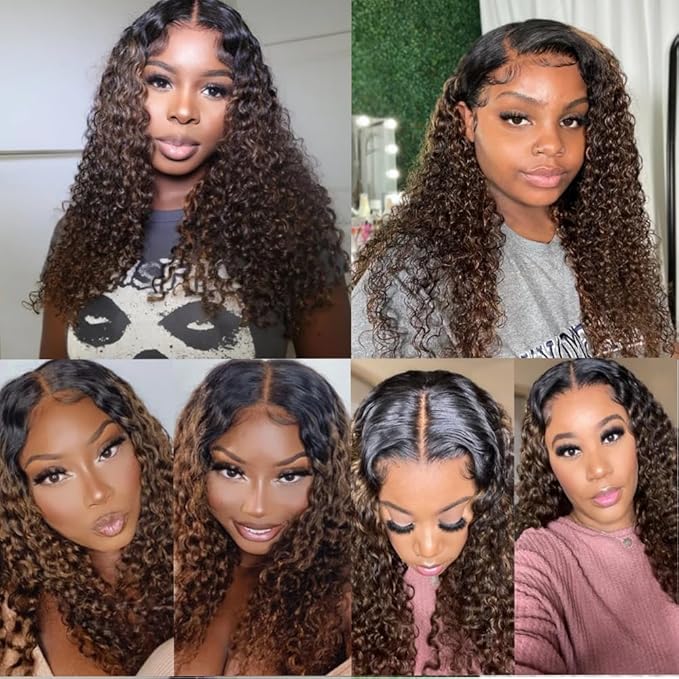 1B/30 Human Hair Bundles Highlight Curly Wave Bundle 26 28 30 Inch Brown Kinky Curly Bundles Human Hair Silky Soft Unprocessed Brazilian Remy Hair Extensions 3Pcs/Set Deals