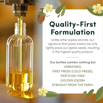 HobaCare Bulk Jojoba Oil - 100% Pure Hexane Free Unrefined Carrier Oil for Soap Making, Hair, Face, Beard, Scalp, Skincare Spa - Natural, Vegan, Long Shelf Life (128 oz Gallon)