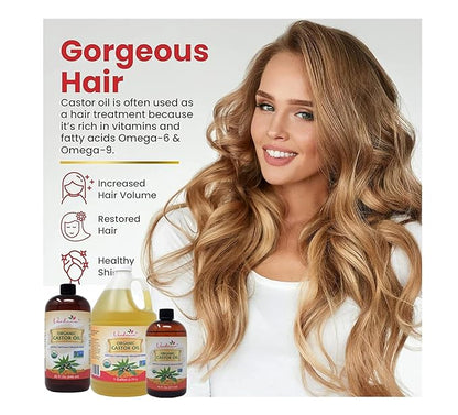 Verdana Organic Castor Oil – 32 Fl Oz Bulk Size – Cold Pressed, Unrefined, Hexane-Free – USDA Organic – Natural Moisturizer for Hair Growth, Eyelashes, Skin, Scalp & Castor Oil Packs