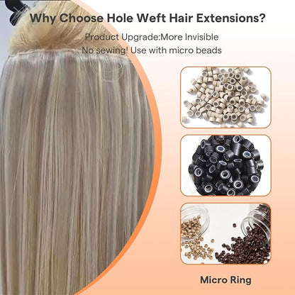 Full Shine Butterfly Weft Hair Extensions Straight Remy Hair Weft 18 Inch Invisible Pu Hole Weft Extensions Color Dark Brown To Light Brown Micro Beads Human Hair Extensions 100G